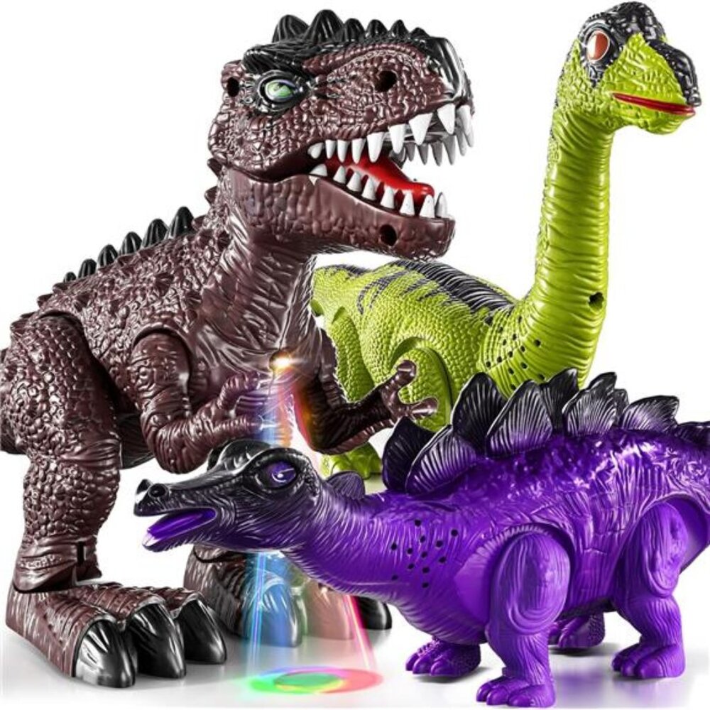 3 Pack Electrical Walking Dinosaur Toys for Toddlers 3-4 3-5 Years with Sound